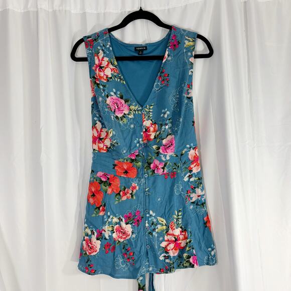 Torrid Rayon Slub Button Up With Waist Detail Tank floral blue Size 2 - Picture 3 of 6